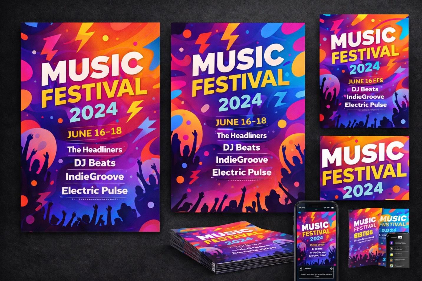 Music Festival 2024 – High-Impact Promotional Poster System — event poster system by Lucky's Digitals